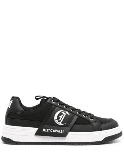 Just Cavalli Logo-print Leather Sneakers In Black