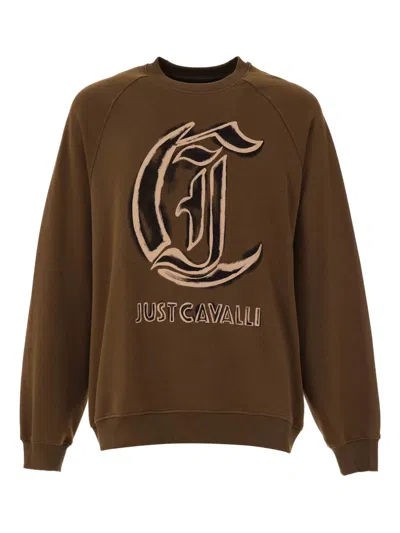 Just Cavalli Logo-print Raglan Sweatshirt In Brown