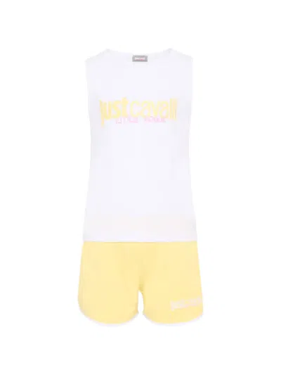 Just Cavalli Kids' Logo Sleeveless Tracksuit In Yellow