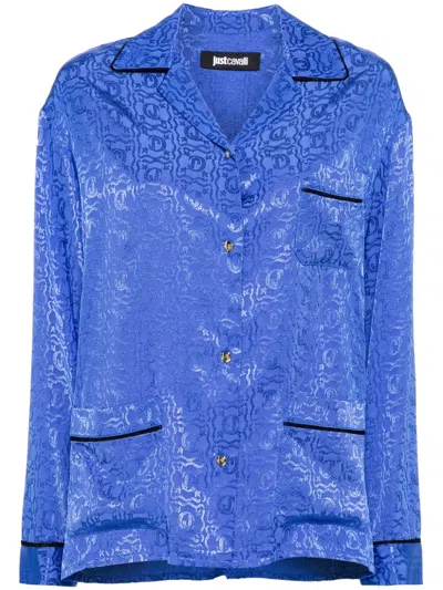 Just Cavalli Logo Snake-jacquard Shirt In Blue