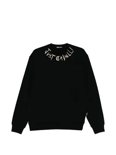 Just Cavalli Logo Trim Contemporary Knit Sweater In Black