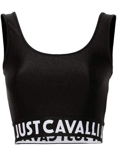 Just Cavalli Logo-waistband Cropped Top In Black