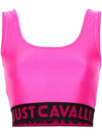 Just Cavalli Logo-waistband Cropped Top In Pink