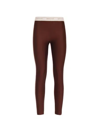 Just Cavalli Logo-waistband Leggings In Brown