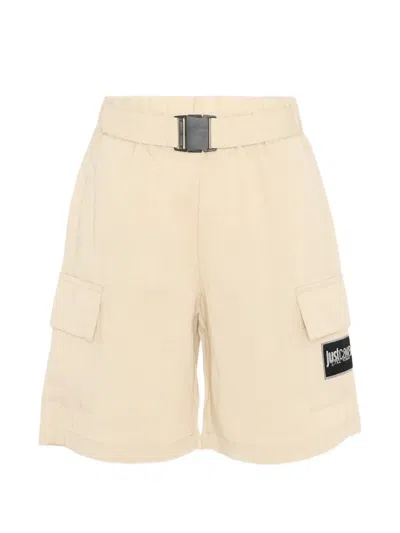 Just Cavalli Kids' Logo-appliqué Buckled Cargo Shorts In Neutral