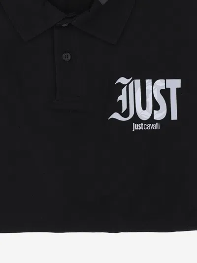 Just Cavalli Logo-embroidered Cotton Polo In Black