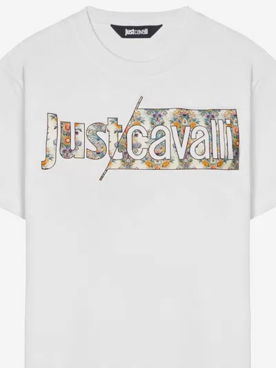 Just Cavalli Logo-embroidered Floral T-shirt In White
