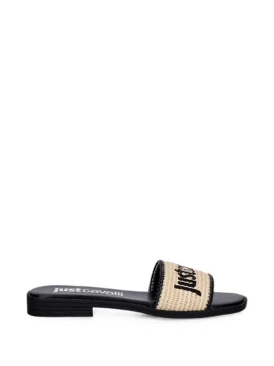 Just Cavalli Logo-embroidered Woven Slides In Multi
