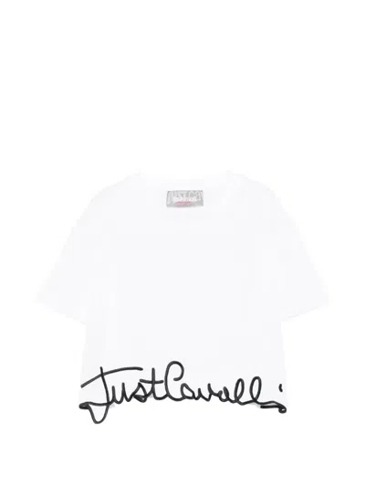 Just Cavalli Kids' Logo-patch Cropped T-shirt In White