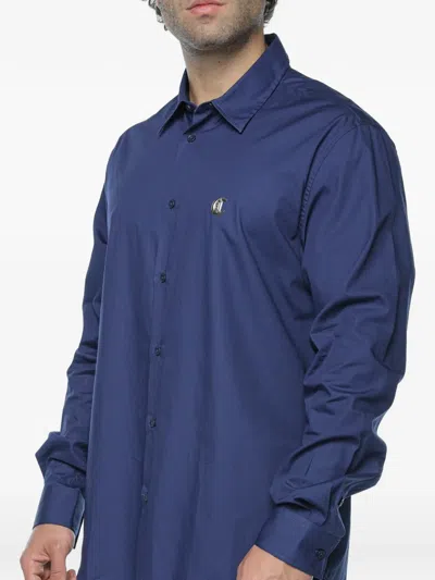 Just Cavalli Logo-patch Long-sleeve Shirt In Blue