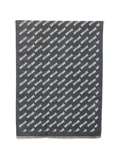 Just Cavalli Logo-print Fringed Scarf In Gray
