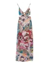 Just Cavalli Long Element Dress Chiffon Print Flowers In Multi