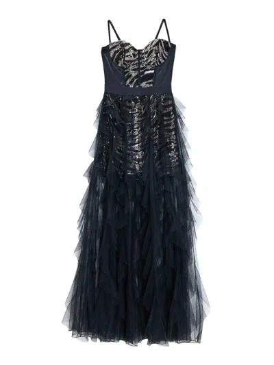 Just Cavalli Long Sequin Dress In Blue