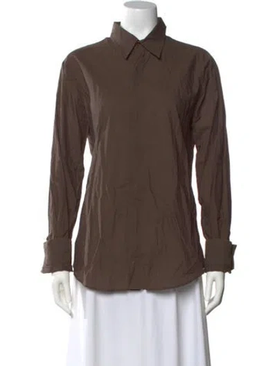 Pre-owned Just Cavalli Long Sleeve Button-up Top In Brown