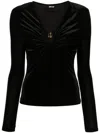 Just Cavalli Long Sleeve Top With Gathered Detail And Statement Hardware In Black