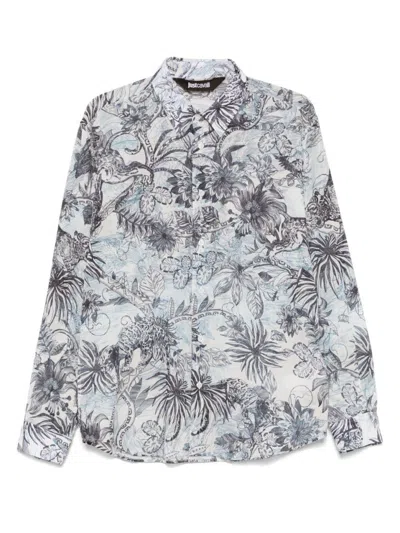 Just Cavalli Long-sleeved Jungle Print Shirt In Weiss
