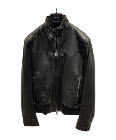 Just Cavalli Long-sleeved Leather Jacket In Black