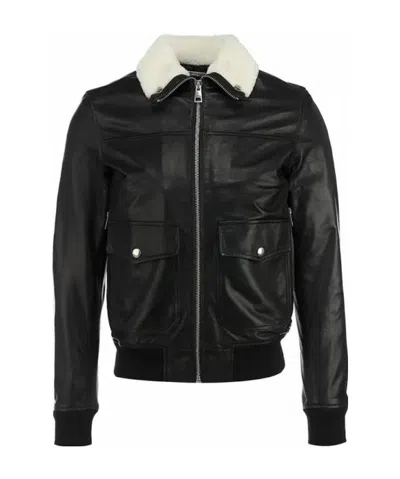 Just Cavalli Long-sleeved Leather Jacket In Black