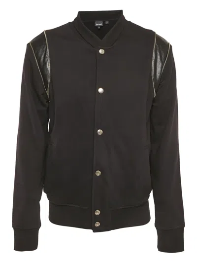 Pre-owned Just Cavalli Long-sleeve Faux-leather Bomber Jacket In Black
