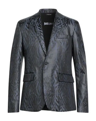 Just Cavalli Man Blazer Slate Blue Size 48 Polyester, Polyamide, Elastane