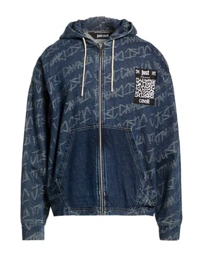 Just Cavalli Man Denim Outerwear Blue Size M Cotton, Elastane