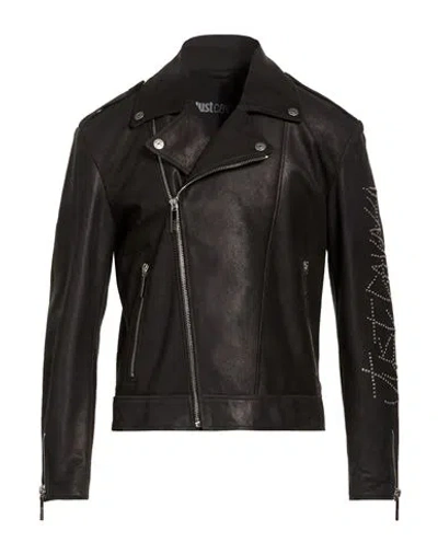 Just Cavalli Man Jacket Black Size 38 Lambskin In Brown