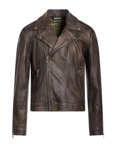 Just Cavalli Man Jacket Dark Brown Size 38 Lambskin