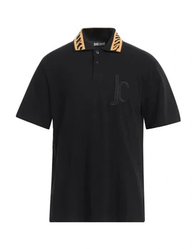 Just Cavalli Man Polo Shirt Black Size S Cotton, Polyester, Polyamide, Elastane