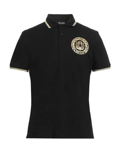 Just Cavalli Man Polo Shirt Black Size M Cotton, Viscose, Polyamide, Elastane