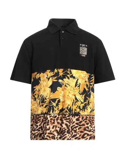 Just Cavalli Man Polo Shirt Black Size L Cotton, Viscose, Polyamide, Elastane