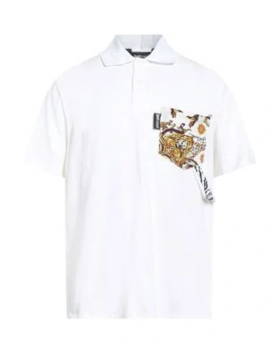 Just Cavalli Man Polo Shirt Cream Size M Cotton, Viscose, Polyamide, Elastane In White
