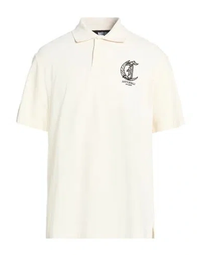 Just Cavalli Man Polo Shirt Cream Size Xxl Cotton In White