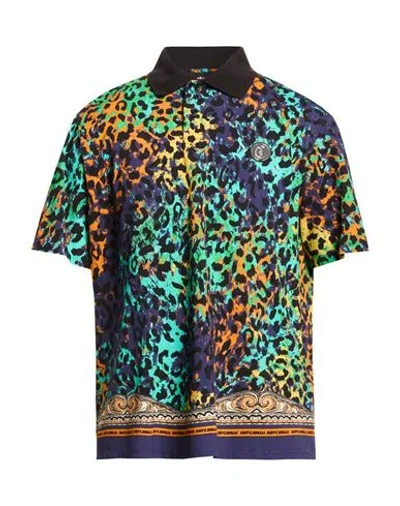 Just Cavalli Man Polo Shirt Dark Purple Size M Cotton In Multi