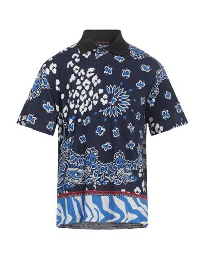 Just Cavalli Man Polo Shirt Navy Blue Size Xxl Cotton, Viscose, Polyamide, Elastane