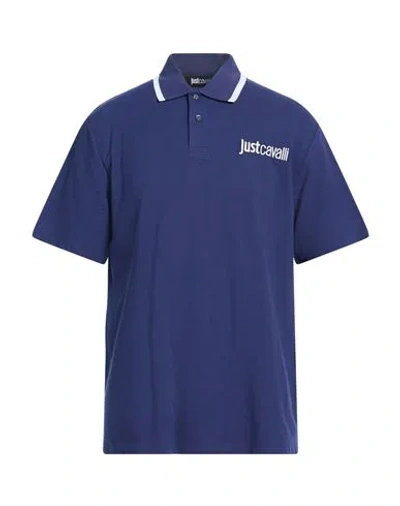 Just Cavalli Man Polo Shirt Navy Size 3xl Cotton In Blue