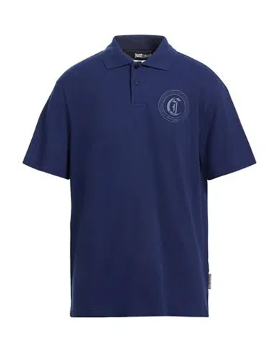 Just Cavalli Man Polo Shirt Navy Size L Cotton In Blue