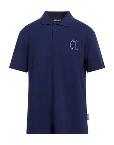 Just Cavalli Man Polo Shirt Navy Size Xxl Cotton In Blue