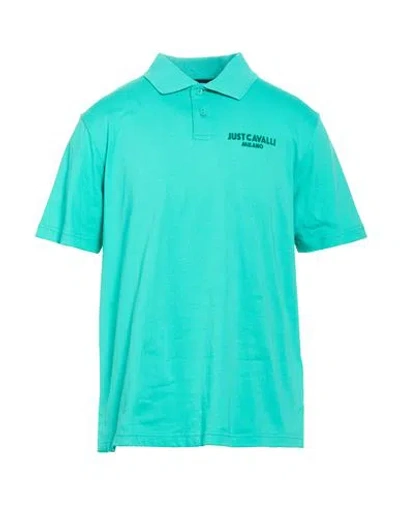 Just Cavalli Man Polo Shirt Turquoise Size L Cotton In Blue