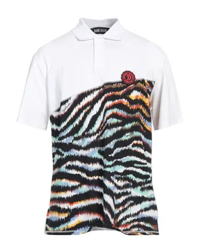 Just Cavalli Man Polo Shirt White Size 3xl Cotton, Viscose, Polyamide, Elastane