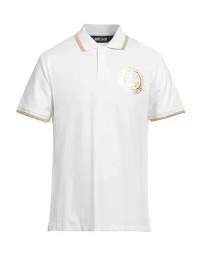 Just Cavalli Man Polo Shirt White Size Xl Cotton, Viscose, Polyamide, Elastane