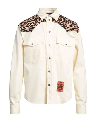 Just Cavalli Man Shirt Cream Size 38 Polyester, Cotton, Elastane In White