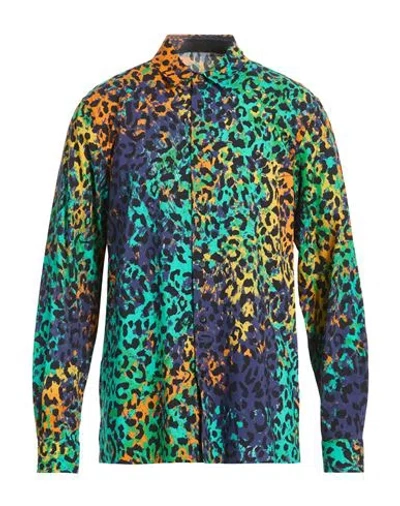 Just Cavalli Man Shirt Emerald Green Size 38 Cotton, Viscose In Multi