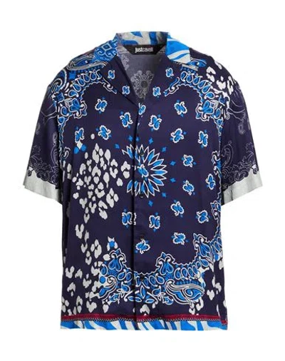 Just Cavalli Man Shirt Midnight Blue Size 38 Viscose