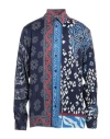 Just Cavalli Mix-print Long-sleeve Shirt In Navy Blue