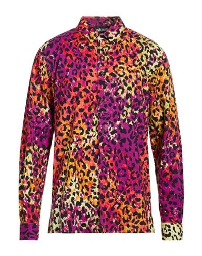 Just Cavalli Man Shirt Plum Size 38 Cotton, Viscose In Purple