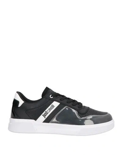 Just Cavalli Logo-print Panelled Leather Sneakers In Black