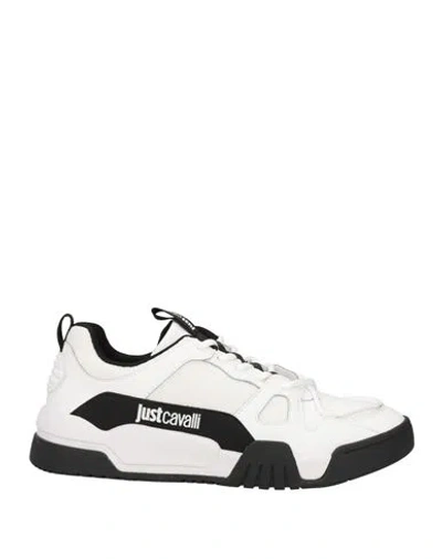 Just Cavalli Man Sneakers White Size 8.5 Leather, Polyurethane, Textile Fibers