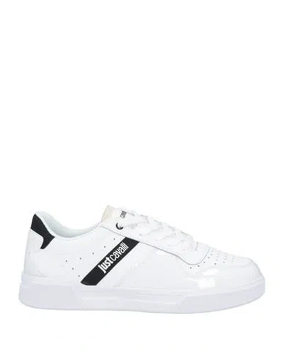 JUST CAVALLI JUST CAVALLI MAN SNEAKERS WHITE SIZE 9 LEATHER, RUBBER