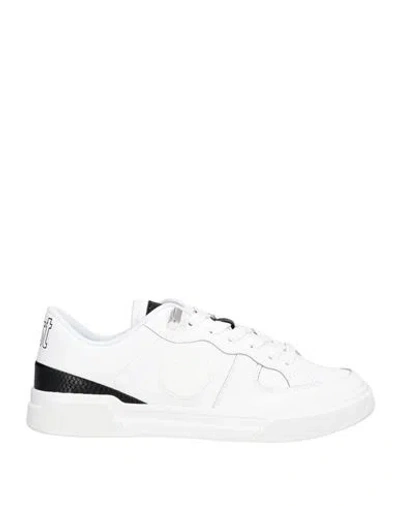 Just Cavalli Man Sneakers White Size 9 Leather, Textile Fibers