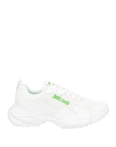 Just Cavalli Man Sneakers White Size 8.5 Textile Fibers, Polyurethane, Pvc - Polyvinyl Chloride